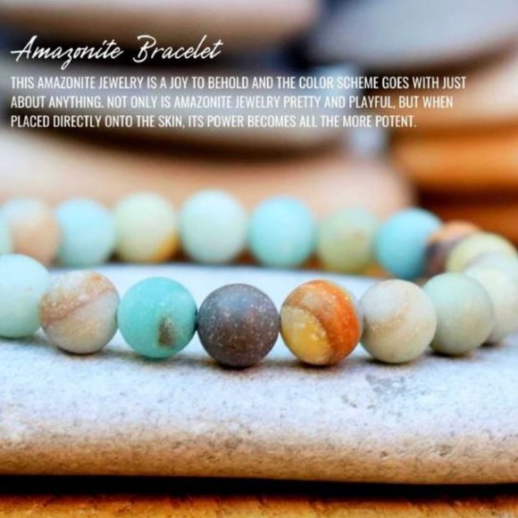 10mm Amazonite Frosted Matte Jasper Stretch Bracelet - Picture 3 of 9